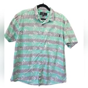 Molokai Surf Co XL Hawaiian Shirt Green Stripe Tropical Cotton Button Up Aloha